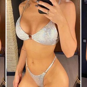 Iridescent Silver Shimmery Two Piece Bikini Size Small